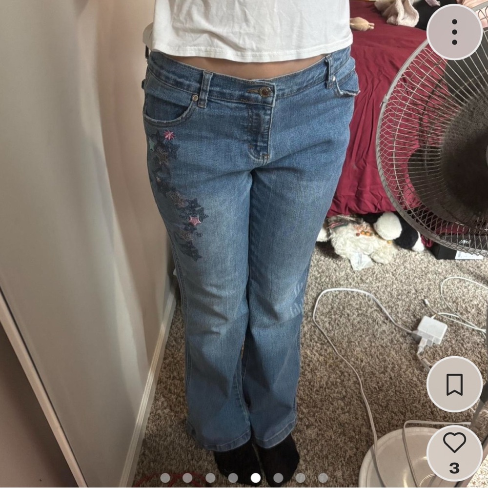 French Toast y2k embroidered low rise flare jeans, star / heart / flower graphic - Picture 5 of 8